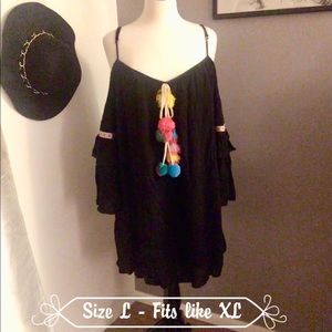 Cold shoulder summer dress with colorful tassels